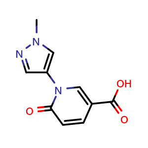 Chemical structure of 1-(1-methyl-1H-pyrazol-4-yl)-6-oxo-1,6-dihydropyridine-3-carboxylic acid , CAS 1251286-52-8, AChemBlock AD246048