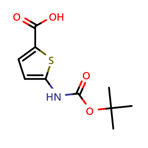 Chemical structure of 5-{[(tert-Butoxy)carbonyl]amino}thiophene-2-carboxylic acid , CAS 1094071-11-0, AChemBlock AD246053