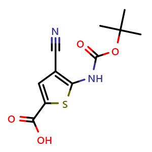 Chemical structure of 4-Cyano-5-[[(1,1-dimethylethoxy)carbonyl]amino]-2-thiophenecarboxylic acid , CAS 2248268-84-8, AChemBlock AD246059