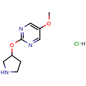 Chemical structure of 5-methoxy-2-(pyrrolidin-3-yloxy)pyrimidine hydrochloride , CAS 1707602-57-0, AChemBlock AD246085
