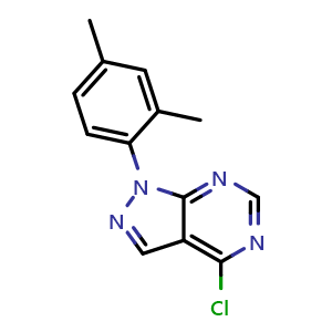Chemical structure of 4-Chloro-1-(2,4-dimethylphenyl)-1H-pyrazolo[3,4-d]pyrimidine , CAS 610277-86-6, AChemBlock AD246087
