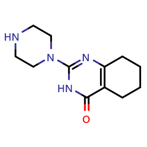 Chemical structure of 2-(piperazin-1-yl)-5,6,7,8-tetrahydroquinazolin-4(3H)-one , CAS 909299-09-8, AChemBlock AD246090
