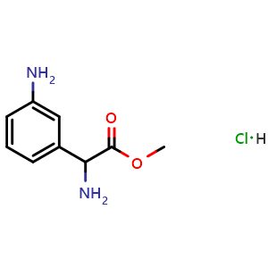 Chemical structure of Methyl 2-amino-2-(3-aminophenyl)acetate hydrochloride , CAS 2472663-62-8, AChemBlock AD246094