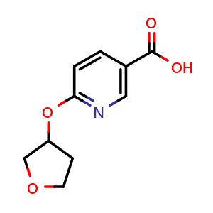 Chemical structure of 6-((tetrahydrofuran-3-yl)oxy)nicotinic acid , CAS 1072855-68-5, AChemBlock AD246101