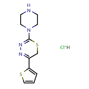 Chemical structure of 2-(piperazin-1-yl)-5-(thiophen-2-yl)-6H-1,3,4-thiadiazine hydrochloride , CAS 2379946-32-2, AChemBlock AD246119