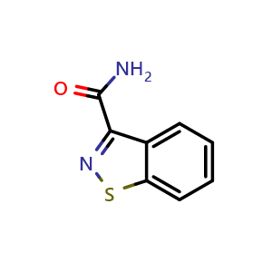 Chemical structure of 1,2-benzothiazole-3-carboxamide , CAS 16807-21-9, AChemBlock AD246120