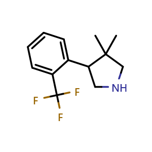 Chemical structure of 3,3-dimethyl-4-(2-(trifluoromethyl)phenyl)pyrrolidine , CAS 2098063-96-6, AChemBlock AD246144