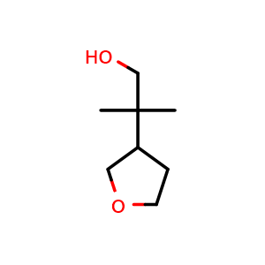 Chemical structure of 2-methyl-2-(oxolan-3-yl)propan-1-ol , CAS 2098112-97-9, AChemBlock AD246146