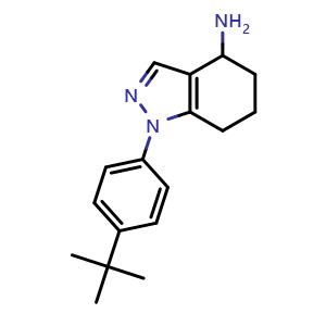 Chemical structure of 1-(4-tert-butylphenyl)-4,5,6,7-tetrahydro-1H-indazol-4-amine , CAS 1203661-49-7, AChemBlock AD246148