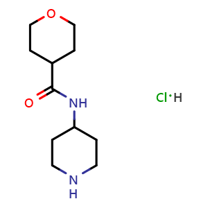 Chemical structure of N-(piperidin-4-yl)tetrahydro-2H-pyran-4-carboxamide hydrochloride , CAS 1220031-94-6, AChemBlock AD246149