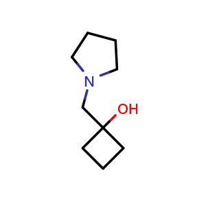 Chemical structure of 1-[(pyrrolidin-1-yl)methyl]cyclobutan-1-ol , CAS 1600125-71-0, AChemBlock AD246154