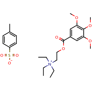 Chemical structure of N,N,N-triethyl-2-((3,4,5-trimethoxybenzoyl)oxy)ethan-1-aminium 4-methylbenzenesulfonate , CAS 391-70-8, AChemBlock AD246169