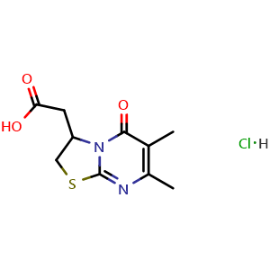 Chemical structure of 2-{6,7-dimethyl-5-oxo-2H,3H,5H-[1,3]thiazolo[3,2-a]pyrimidin-3-yl}acetic acid hydrochloride , CAS 3026670-64-1, AChemBlock AD246178