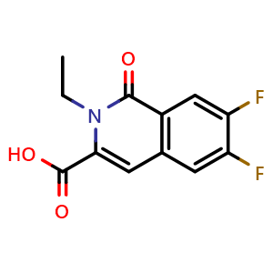 Chemical structure of 2-ethyl-6,7-difluoro-1-oxo-1,2-dihydroisoquinoline-3-carboxylic acid , CAS 3030812-68-8, AChemBlock AD246180