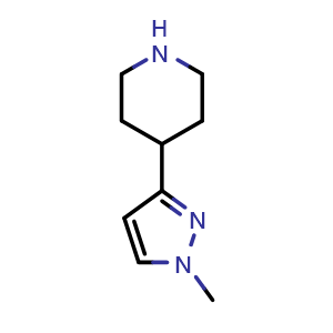 Chemical structure of 4-(1-methyl-1H-pyrazol-3-yl)piperidine , CAS 1211527-48-8, AChemBlock AD246193
