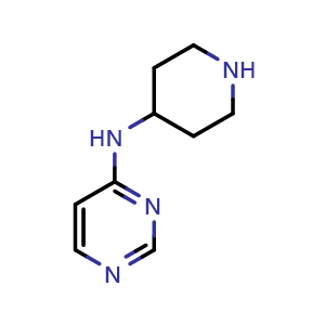 Chemical structure of N-(piperidin-4-yl)pyrimidin-4-amine , CAS 1211585-01-1, AChemBlock AD246194