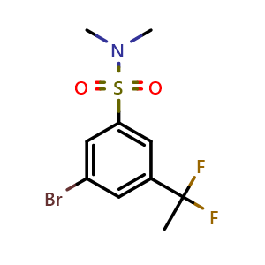 Chemical structure of 3-bromo-5-(1,1-difluoroethyl)-N,N-dimethylbenzene-1-sulfonamide , CAS 2939002-81-8, AChemBlock AD246201