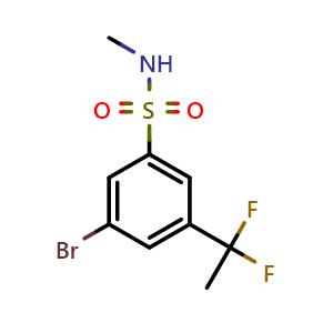 Chemical structure of 3-bromo-5-(1,1-difluoroethyl)-N-methylbenzene-1-sulfonamide , CAS 2938997-28-3, AChemBlock AD246202