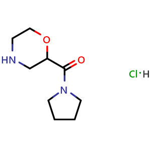 Chemical structure of 2-(pyrrolidine-1-carbonyl)morpholine hydrochloride , CAS 2687537-94-4, AChemBlock AD246215