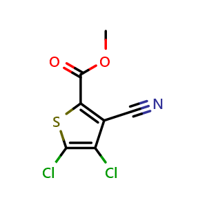 Chemical structure of methyl 4,5-dichloro-3-cyanothiophene-2-carboxylate , CAS 2411635-81-7, AChemBlock AD246217