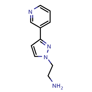 Chemical structure of 2-(3-(pyridin-3-yl)-1H-pyrazol-1-yl)ethan-1-amine , CAS 2091123-91-8, AChemBlock AD246221
