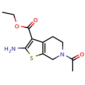 Chemical structure of 6-Acetyl-2-amino-4,5,6,7-tetrahydro-thieno[2,3-c]pyridine-3-carboxylic acid ethyl ester , CAS 24237-43-2, AChemBlock AD246229