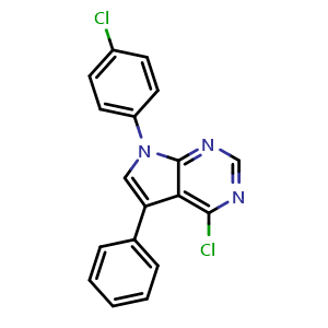Chemical structure of 4-chloro-7-(4-chlorophenyl)-5-phenyl-7H-pyrrolo[2,3-d]pyrimidine , CAS 507273-41-8, AChemBlock AD246232