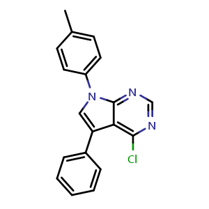 Chemical structure of 4-chloro-5-phenyl-7-(p-tolyl)-7H-pyrrolo[2,3-d]pyrimidine , CAS 890091-48-2, AChemBlock AD246235