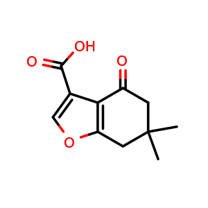 Chemical structure of 6,6-Dimethyl-4-oxo-4,5,6,7-tetrahydro-benzofuran-3-carboxylic acid , CAS 121625-78-3, AChemBlock AD246239