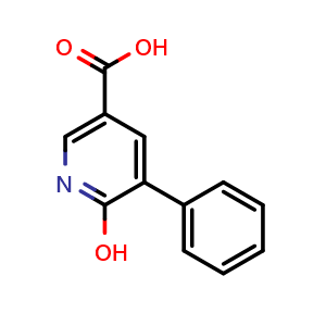 Chemical structure of 6-hydroxy-5-phenylnicotinic acid , CAS 1214389-46-4, AChemBlock AD246242