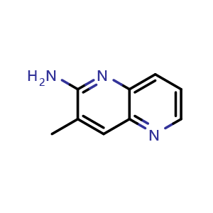 Chemical structure of 3-Methyl-1,5-naphthyridin-2-amine , CAS 1049030-24-1, AChemBlock AD246267