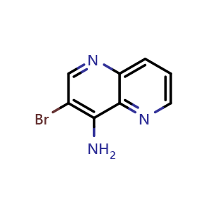 Chemical structure of 3-Bromo-1,5-naphthyridin-4-amine , CAS 91477-46-2, AChemBlock AD246270