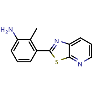 Chemical structure of 2-methyl-3-{[1,3]thiazolo[5,4-b]pyridin-2-yl}aniline , CAS 1204297-85-7, AChemBlock AD246276