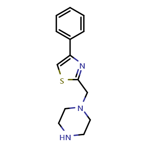 Chemical structure of 1-[(4-Phenyl-1,3-thiazol-2-yl)methyl]piperazine , CAS 1040631-43-3, AChemBlock AD246316