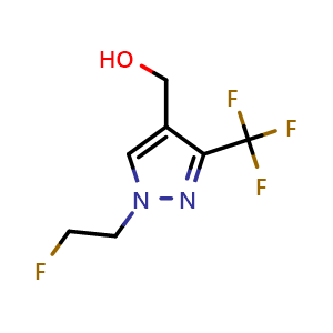 Chemical structure of (1-(2-fluoroethyl)-3-(trifluoromethyl)-1H-pyrazol-4-yl)methanol , CAS 2098082-78-9, AChemBlock AD246339