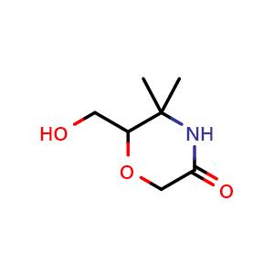 Chemical structure of 6-(hydroxymethyl)-5,5-dimethylmorpholin-3-one , CAS 2320506-17-8, AChemBlock AD246351