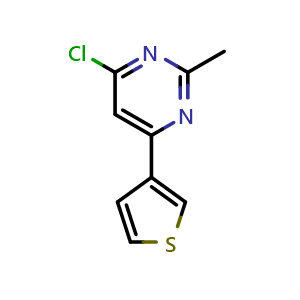 Chemical structure of 4-Chloro-2-methyl-6-(thiophen-3-yl)pyrimidine , CAS 1412958-70-3, AChemBlock AD246365