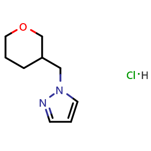 Chemical structure of 1-[(oxan-3-yl)methyl]-1H-pyrazole hydrochloride , CAS 2948455-30-7, AChemBlock AD246368