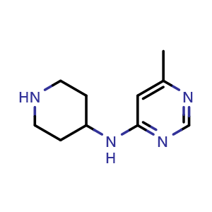Chemical structure of 6-methyl-N-(piperidin-4-yl)pyrimidin-4-amine , CAS 1239843-12-9, AChemBlock AD246387