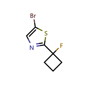 Chemical structure of 5-bromo-2-(1-fluorocyclobutyl)-1,3-thiazole , CAS 2741890-67-3, AChemBlock AD246396