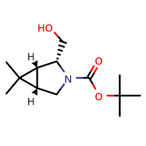 Chemical structure of (1R,2R,5S)-tert-Butyl-2-(hydroxymethyl)-6,6-dimethyl-3-azabicyclo[3.1.0]hexane-3-carboxylate , CAS 2101518-51-6, AChemBlock AD246412