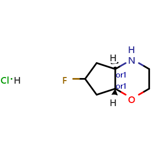 Chemical structure of trans-6-fluoro-octahydrocyclopenta[b][1,4]oxazine hydrochloride , AChemBlock AD246413