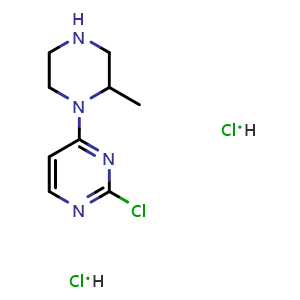 Chemical structure of 2-chloro-4-(2-methylpiperazin-1-yl)pyrimidine dihydrochloride , CAS 2877628-11-8, AChemBlock AD246417