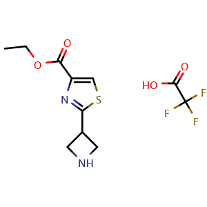 Chemical structure of ethyl 2-(azetidin-3-yl)-1,3-thiazole-4-carboxylate trifluoroacetic acid , CAS 2303565-48-0, AChemBlock AD246420