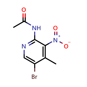 Chemical structure of N-(5-bromo-4-methyl-3-nitropyridin-2-yl)acetamide , CAS 914223-24-8, AChemBlock AD246425