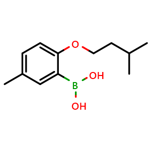 Chemical structure of [5-Methyl-2-(3-methylbutoxy)phenyl]boranediol , CAS 1313760-29-0, AChemBlock AD246445