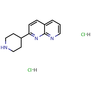 Chemical structure of 2-(piperidin-4-yl)-1,8-naphthyridine dihydrochloride , CAS 1955499-05-4, AChemBlock AD246450