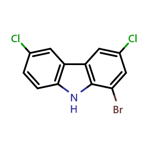 Chemical structure of 1-Bromo-3,6-dichlorocarbazole , CAS 100125-05-1, AChemBlock AD246466