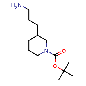 Chemical structure of tert-Butyl 3-(3-aminopropyl)piperidine-1-carboxylate , CAS 946518-27-0, AChemBlock AD246482