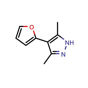 Chemical structure of 4-(furan-2-yl)-3,5-dimethyl-1H-pyrazole , CAS 120290-06-4, AChemBlock AD246488